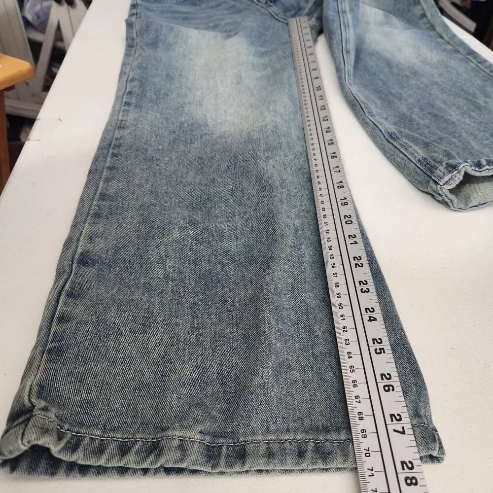 Womens Washed Blue Denim Crop Jeans XS Relaxed Fit Stretch Made In China